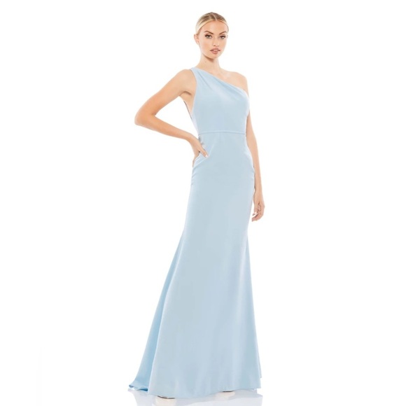 Ieena for Mac Duggal | 26266 One Shoulder Jersey Mermaid Gown In Powder Blue 8 - Picture 2 of 12